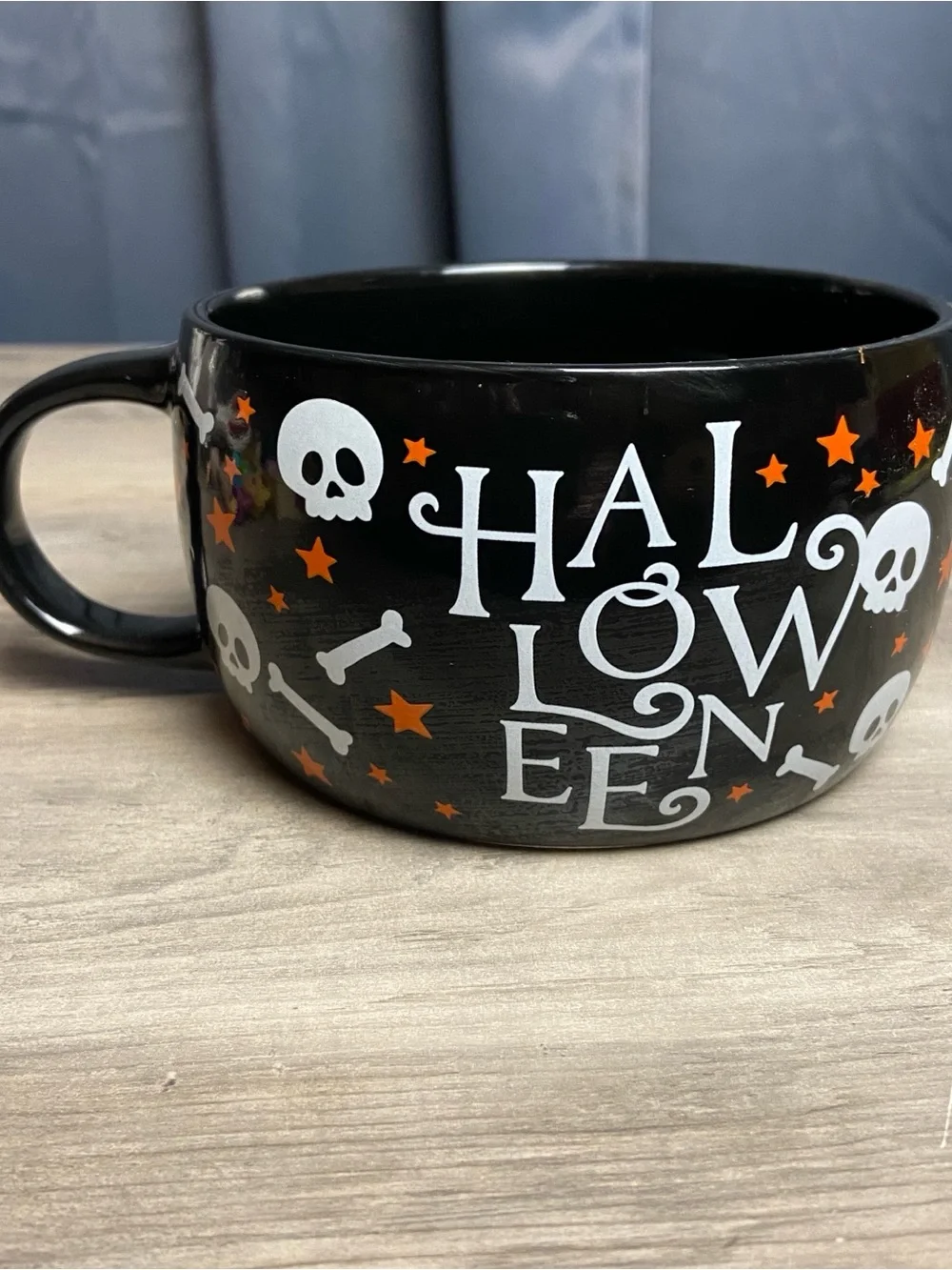 Holiday Home Halloween‎ Skull & Bones Black Ceramic Mug